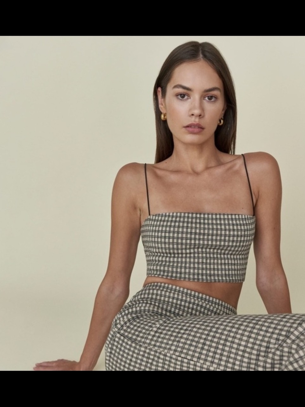 Reformation Checked Crop Cami in Black and Cream